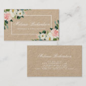 クラフトの水彩画のピンクの赤面の白の花柄 名刺 (正面/裏面)