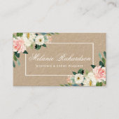 クラフトの水彩画のピンクの赤面の白の花柄 名刺 (正面)