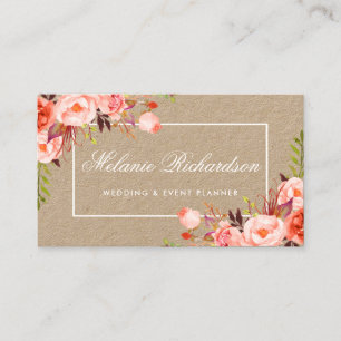 クラフトの水彩画の珊瑚の花柄 名刺