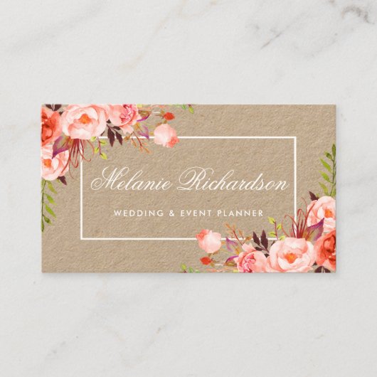 クラフトの水彩画の珊瑚の花柄 名刺 (正面)