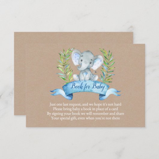 クラフトの男の子ベビーの挿入物のための素朴な象の本 エンクロージャーカード (正面/裏面)
