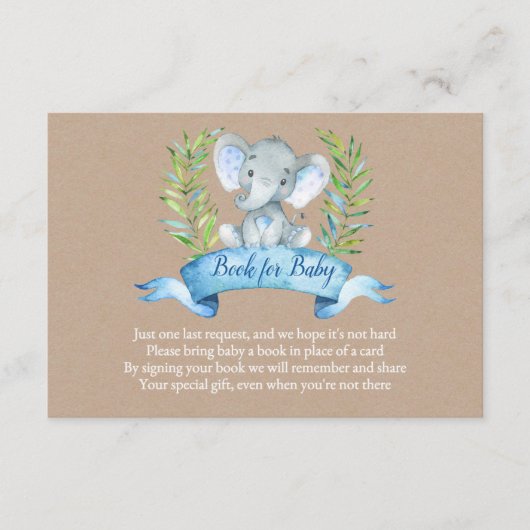 クラフトの男の子ベビーの挿入物のための素朴な象の本 エンクロージャーカード (正面)