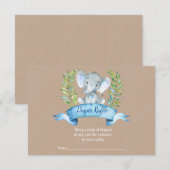 クラフトの男の子素朴な象のおむつのラッフルの挿入物 エンクロージャーカード (正面/裏面)