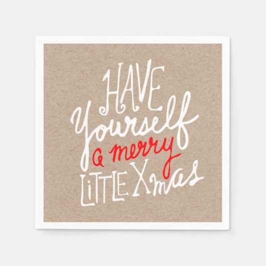 クラフトの素朴なタイポグラフィのメリーで小さい休日のパーティ スタンダードカクテルナプキン (正面)