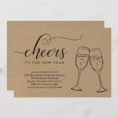 クラフトの背景の大晦日の素朴なパーティー 招待状 (正面/裏面)