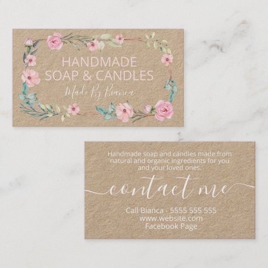 クラフトの花手作り石けんとろうそく 名刺 (正面/裏面)