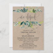 クラフトの葉の装飾で「私たちだけで結婚しました」挙式後のパーティー 招待状 (正面)