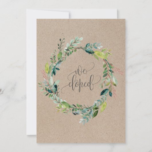 クラフトの葉の装飾で「私たちだけで結婚しました」挙式後のパーティー 招待状 (裏面)