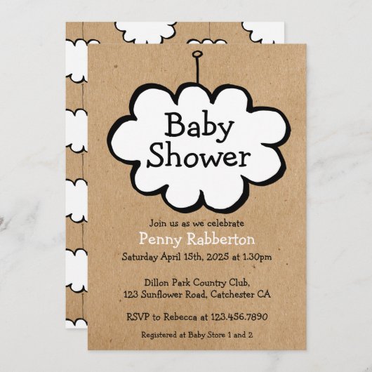 クラフトの赤ちゃん素朴のシャワーに雲 招待状 (正面/裏面)