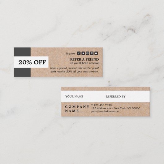 クラフトはストライプなアクセントの小型紹介カードを印刷しました スキニー名刺 (正面/裏面)