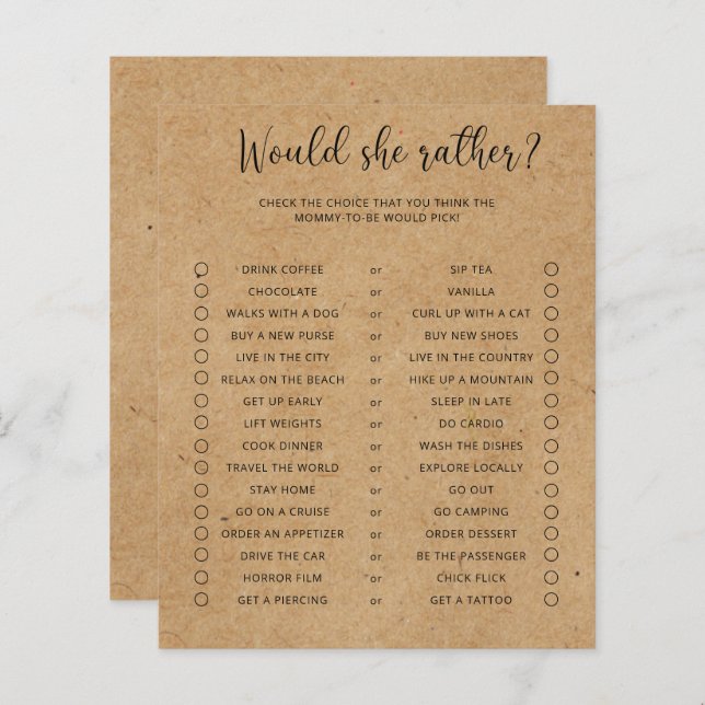 クラフトは彼女はむしろミニマリスト赤ちゃんシャワーゲーム (正面/裏面)