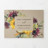 クラフトひまわりバーガンディーワイン結婚フローラ 三つ折り招待状 (カバー)