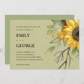クラフトひまわり水カラーフローラ結婚式の招待 サンキューカード (正面/裏面)