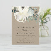 クラフトアイボリーホワイトフローラウォーターカラーカップルシャワー 招待状 (スタンド正面)