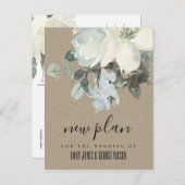 クラフトアイボリーホワイトフローラバ結婚ッチズの新しい計画 案内ポストカード (正面/裏面)