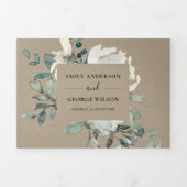 クラフトアイボリーホワイトフローラ水カラーバンチ結婚ーズ 三つ折り招待状 (カバー)