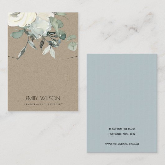 クラフトアイボリー白フローラ束ネックレス表示器 名刺 (正面/裏面)