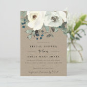 クラフトアイボリー白色フローラ水彩ブライダルシャワー 招待状 (スタンド正面)