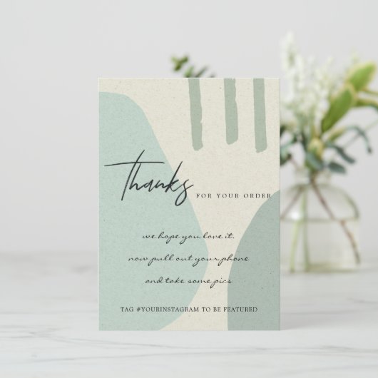 クラフトアクアブルー抽象芸術企業のビジネスロゴ サンキューカード (スタンド正面)