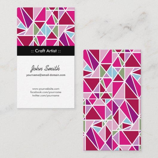 クラフトアーティストピンク抽象芸術図形 名刺 (正面/裏面)