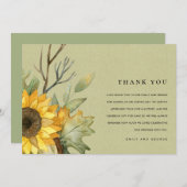 クラフトイエローヒマフラワー水彩フローラ結婚ズ サンキューカード (正面/裏面)