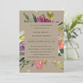 クラフトイエロー赤面ブルゴーニュフローラカップルのシャワー 招待状 (スタンド正面)