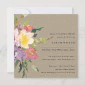 クラフトイエロー赤面ブルゴーニュフローラブライダルシャワー 招待状 (正面)