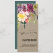 クラフトイエロー赤面ブルゴーニュフローラ婚約 招待状 (正面/裏面)