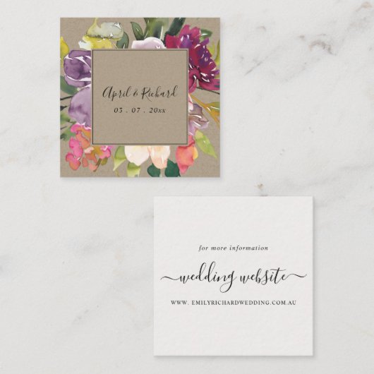 クラフトイエロー赤面ブルゴーニュフローラ結婚のサイト スクエア名刺 (正面/裏面)