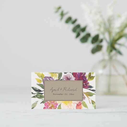 クラフトイエロー赤面ブルゴーニュフローラ結婚のサイト 名刺 (スタンド正面)