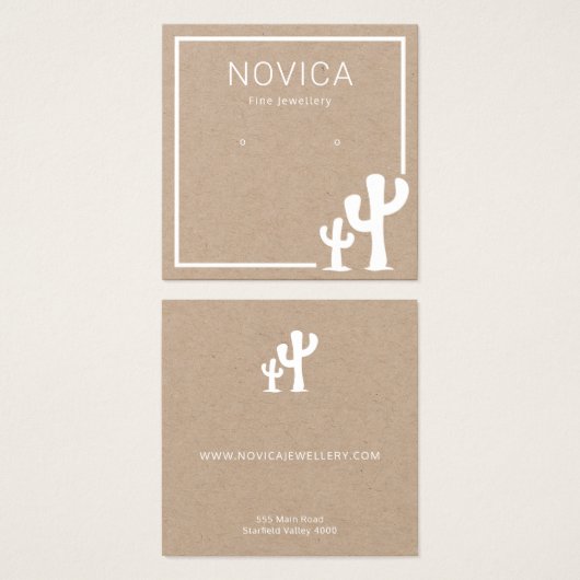 クラフトイヤリングディスプレイカード上のシックな白いサボテン (正面&裏面)