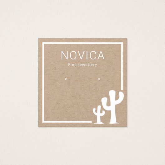 クラフトイヤリングディスプレイカード上のシックな白いサボテン (正面)