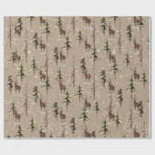 クラフトウィンターウッドランドスクランブルトウヒの木と牡鹿 ラッピングペーパー (フラット)