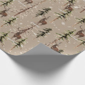 クラフトウィンターウッドランドスクランブルトウヒの木と牡鹿 ラッピングペーパー (角)