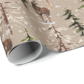 クラフトウィンターウッドランドスクランブルトウヒの木と牡鹿 ラッピングペーパー (ロールコーナー)