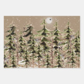 クラフトウィンターウッドランドフォレストシーンスタッグ&ウルフ ラッピングペーパーシート (正面2)