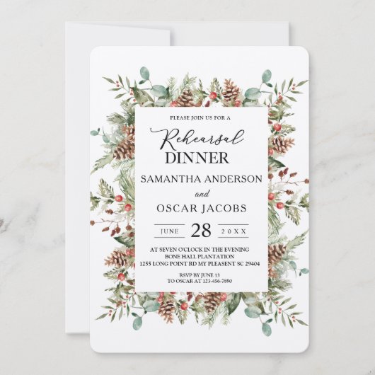 クラフトウィンターグリーンパインコーンフレーム 招待状 (正面)