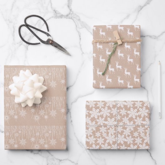 クラフトウィンターホワイトクリスマスエレガント ラッピングペーパーシート (正面)