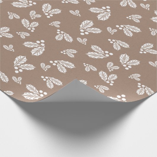 クラフトウィンターホワイトクリスマスホリーエレガント ラッピングペーパー (角)