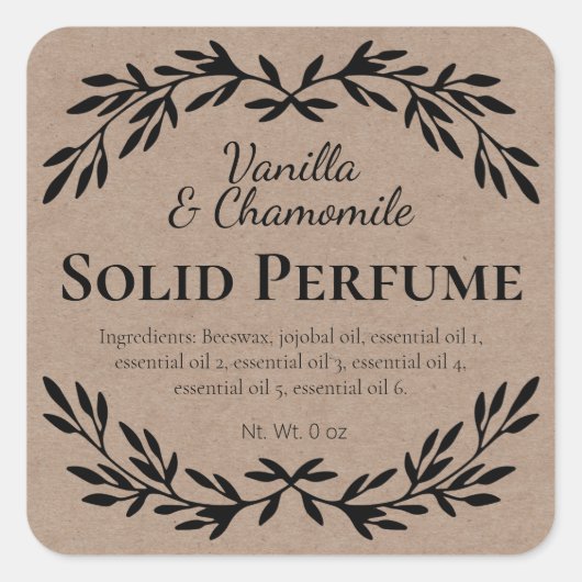 クラフトウェルネスホームメイド無地の香水ラベル スクエアシール (正面)