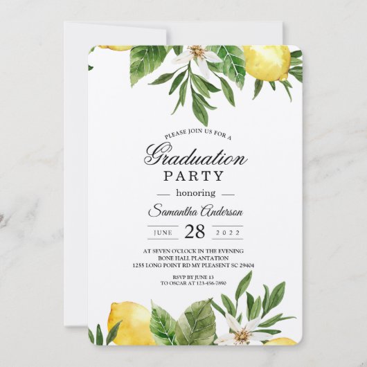 クラフトウォーターカラーイエローレモン&リーフ 招待状 (正面)
