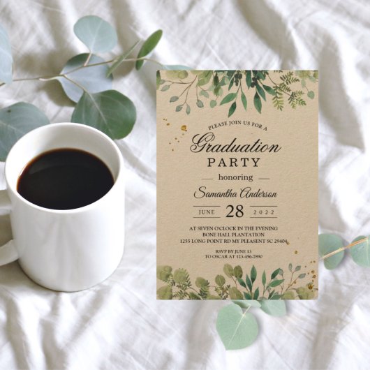 クラフトウォーターカラーグリーン葉ブランチ 招待状