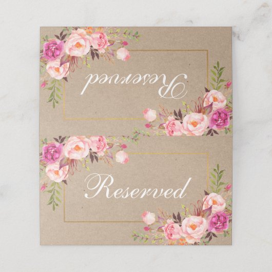 クラフトウォーターカラーピンクフローラ金ゴールド結婚ズ予約 プレイスカード (外部開封)