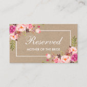 クラフトウォーターカラーピンク結婚フローラの予約名 プレイスカード (正面)