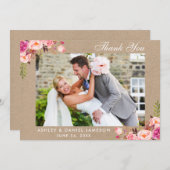 クラフトウォーターカラーピンク結婚フローラの写真 サンキューカード (正面/裏面)