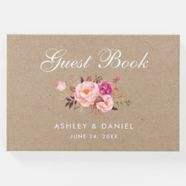 クラフトウォーターカラーフローラピンク赤面結婚ズ ゲストブック