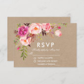 クラフトウォーターカラーフローラピンクRSVP 結婚's 出欠カード (正面/裏面)