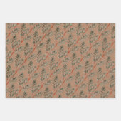 クラフトウォーターカラーベリー – 緑葉色と金ゴールド ラッピングペーパーシート (正面2)