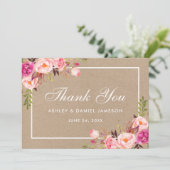 クラフトウォーターフローラピンク結婚赤面感謝していズ サンキューカード (スタンド正面)