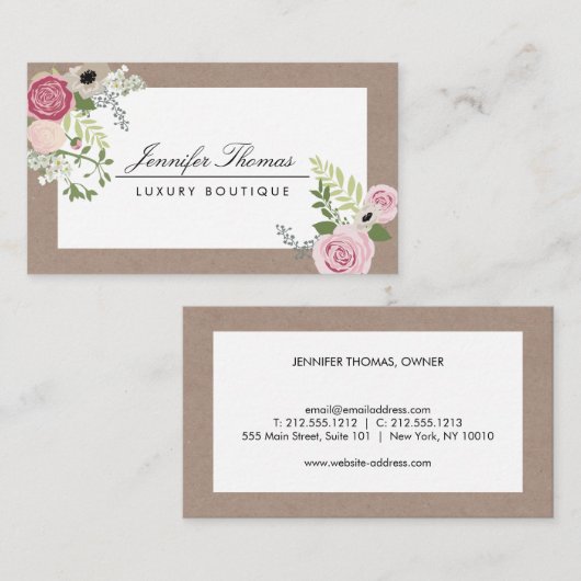 クラフトエレガントフローラモチーフラグジュアリーブティック 名刺 (正面/裏面)